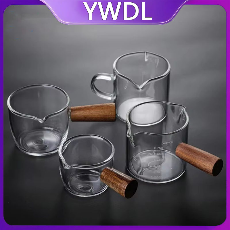 Barista Milk Jug - 50-250 ml Ahşap Saplı Cam Espresso